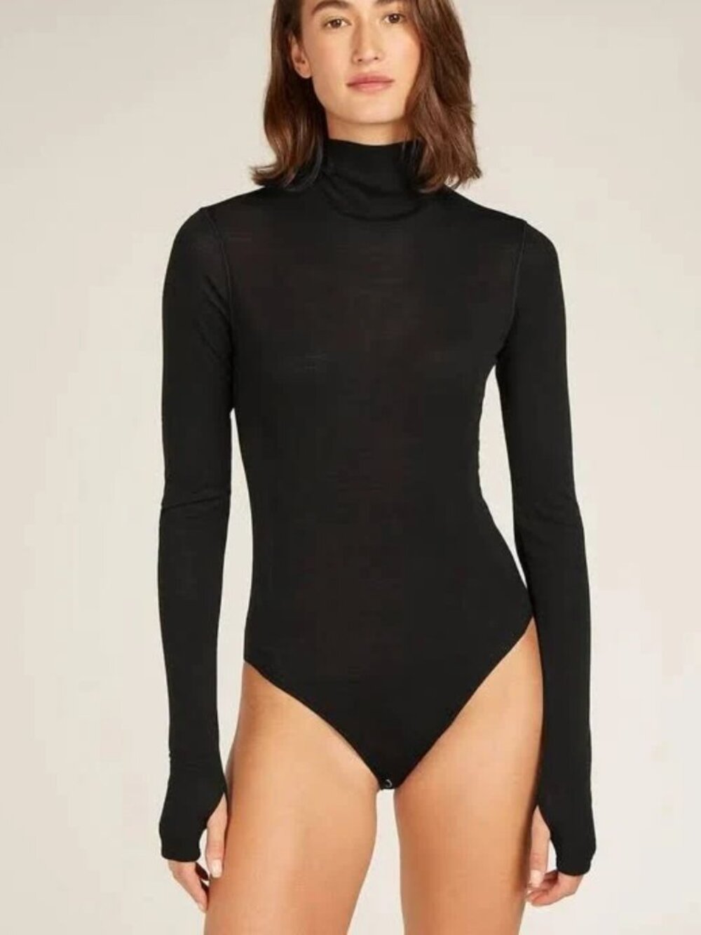 Icebreaker Womens M Queens Long Sleeve Bodysuit High Neck Black 100% Wool